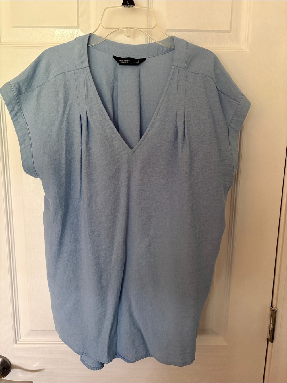 Simply Vera Vera Wang Light Blue V-Neck Short Sleeve Blouse